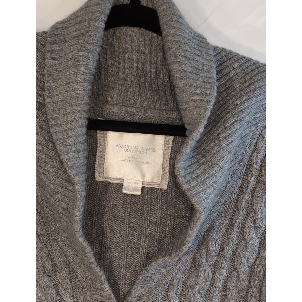 American Eagle Gray Cable Knit Shawl Collar Cardigan Alpaca Angora Blend M